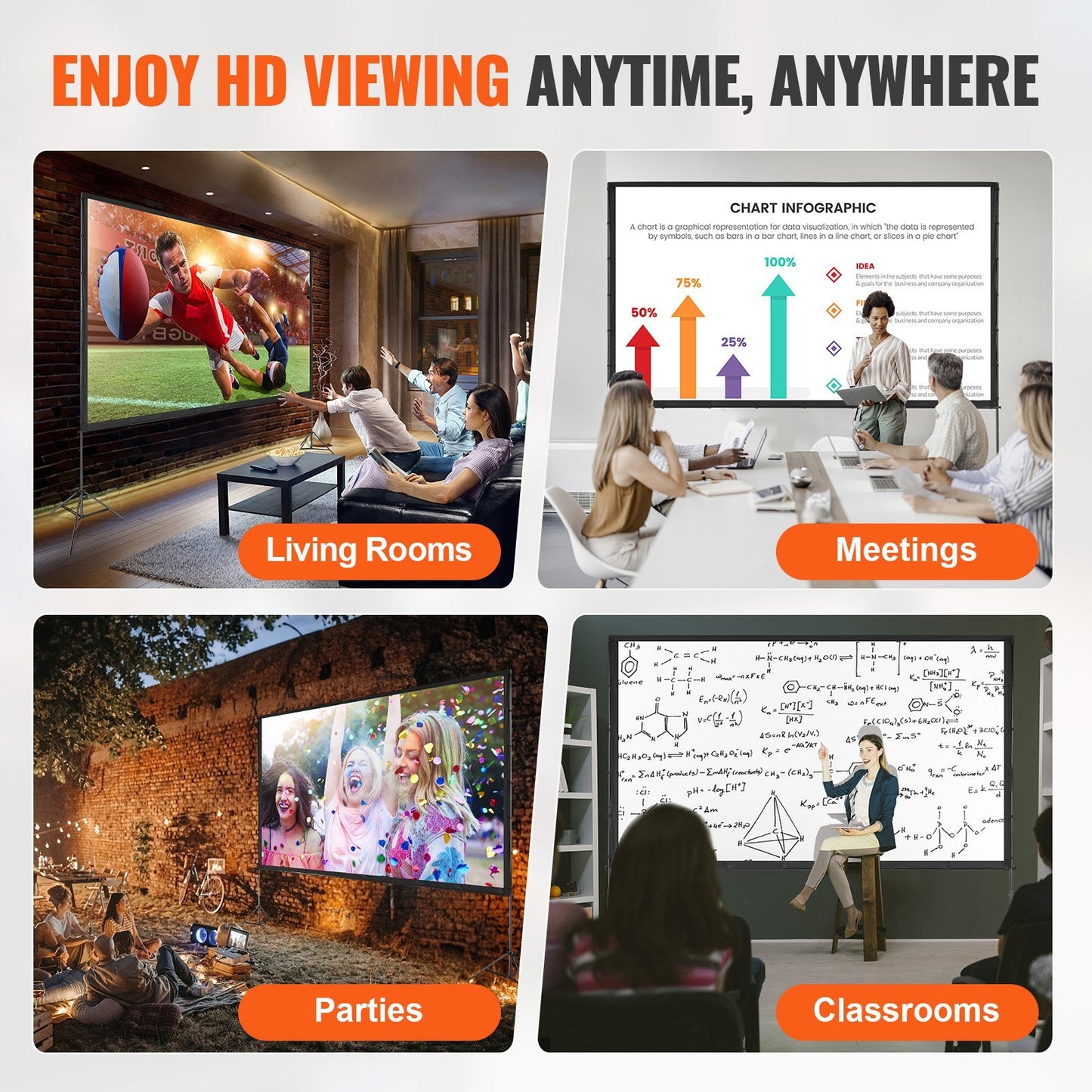 Projector Screen With Stand, 150 Inch 16 9 4K 1080 HD Outdoor Movie Screen With Stand, Wrinkle-Free Projection Screen With Tripods And Carry Bag, For Home Theater Cinema Backyard Movie Night