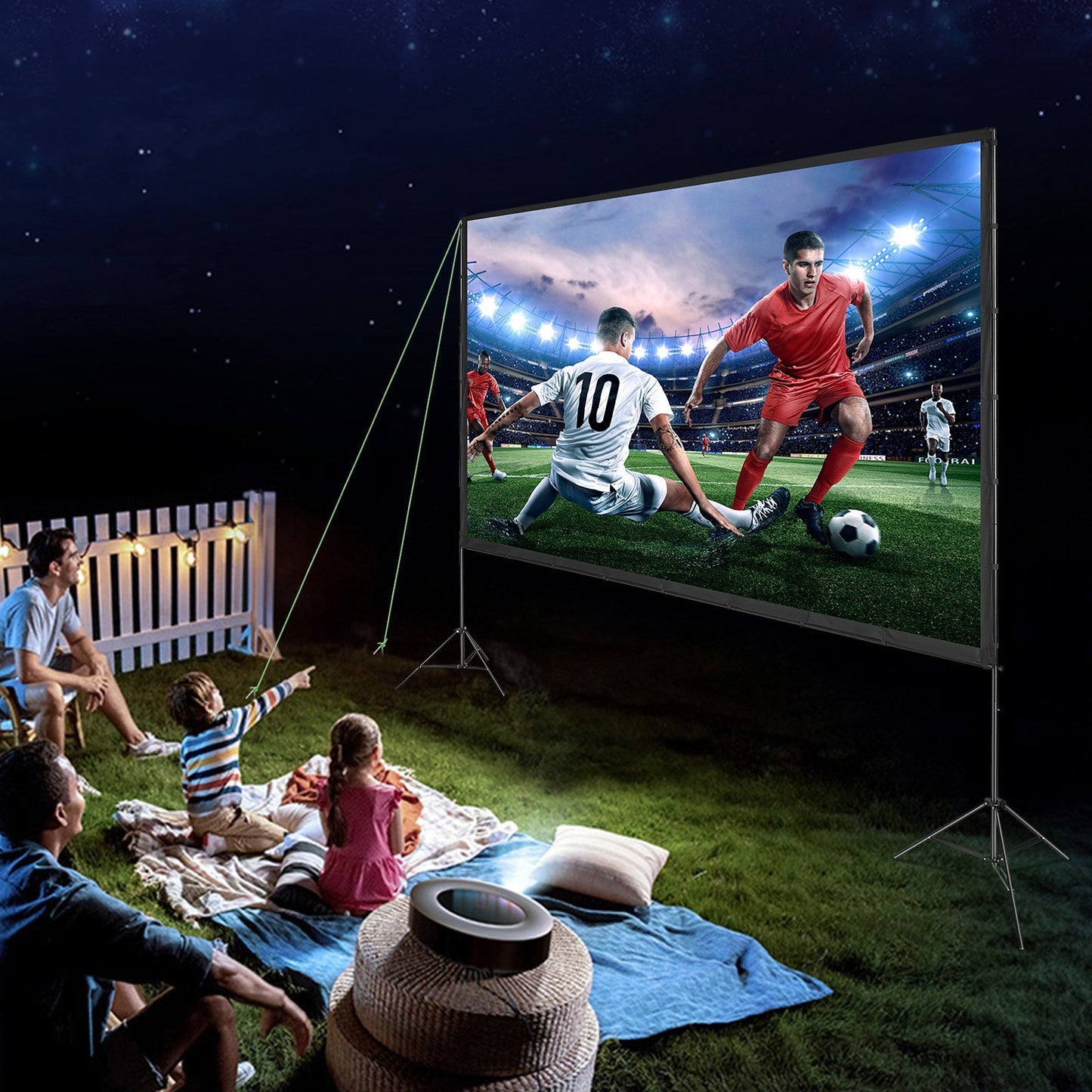 Projector Screen With Stand, 150 Inch 16 9 4K 1080 HD Outdoor Movie Screen With Stand, Wrinkle-Free Projection Screen With Tripods And Carry Bag, For Home Theater Cinema Backyard Movie Night