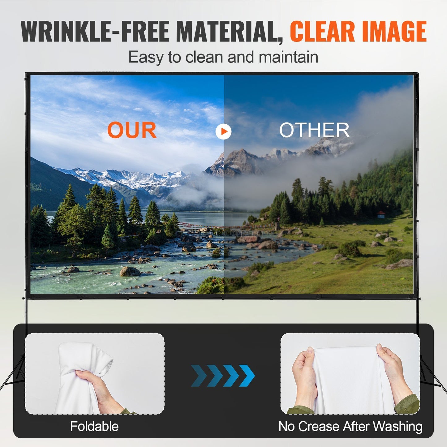Projector Screen With Stand, 150 Inch 16 9 4K 1080 HD Outdoor Movie Screen With Stand, Wrinkle-Free Projection Screen With Tripods And Carry Bag, For Home Theater Cinema Backyard Movie Night