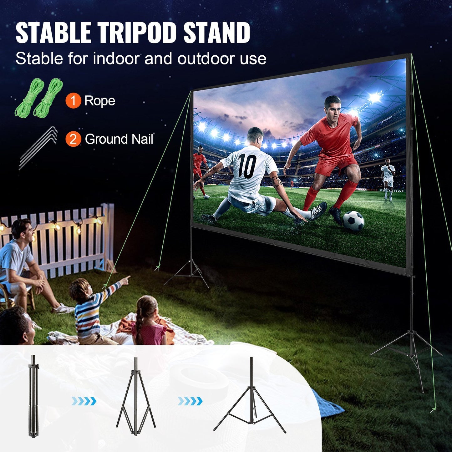 Projector Screen With Stand, 150 Inch 16 9 4K 1080 HD Outdoor Movie Screen With Stand, Wrinkle-Free Projection Screen With Tripods And Carry Bag, For Home Theater Cinema Backyard Movie Night