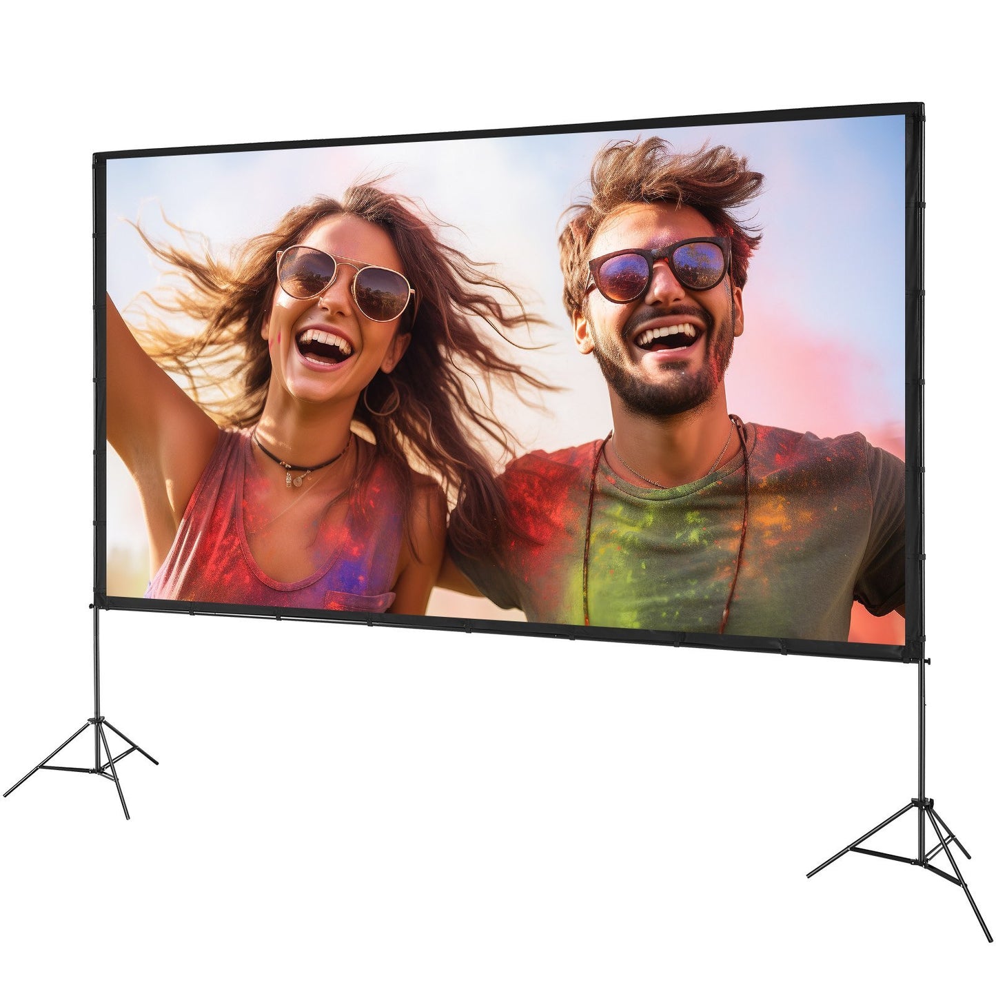 Projector Screen With Stand, 150 Inch 16 9 4K 1080 HD Outdoor Movie Screen With Stand, Wrinkle-Free Projection Screen With Tripods And Carry Bag, For Home Theater Cinema Backyard Movie Night