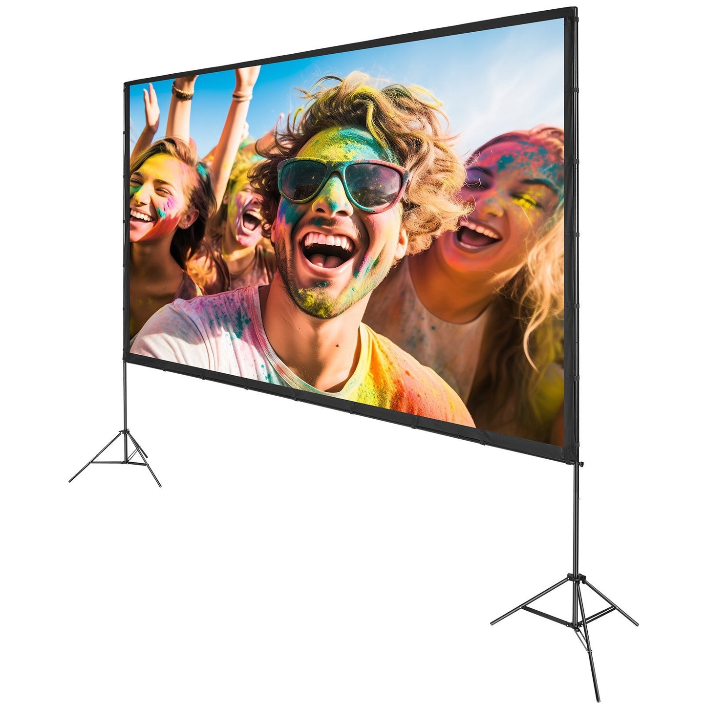Projector Screen With Stand, 150 Inch 16 9 4K 1080 HD Outdoor Movie Screen With Stand, Wrinkle-Free Projection Screen With Tripods And Carry Bag, For Home Theater Cinema Backyard Movie Night